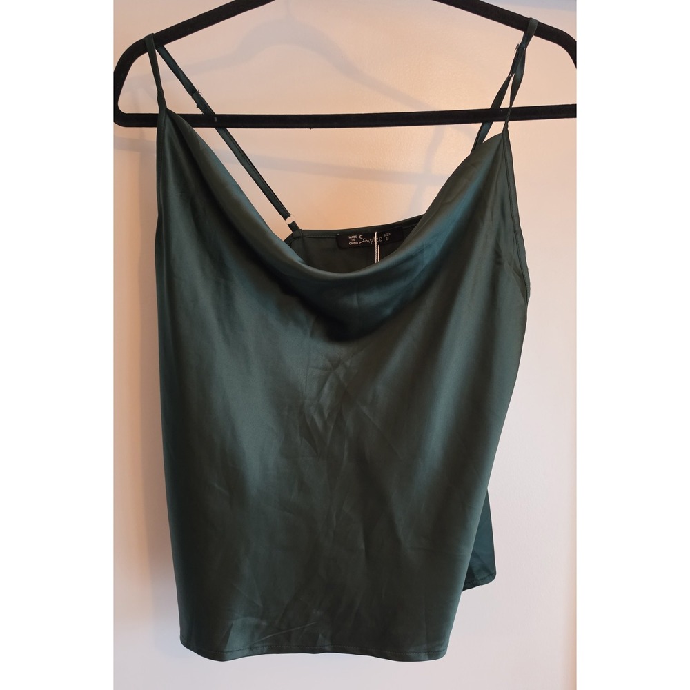 Simplee Women Cami S Green Cowl Neck Sleeveless Casual Tank Top Blouse